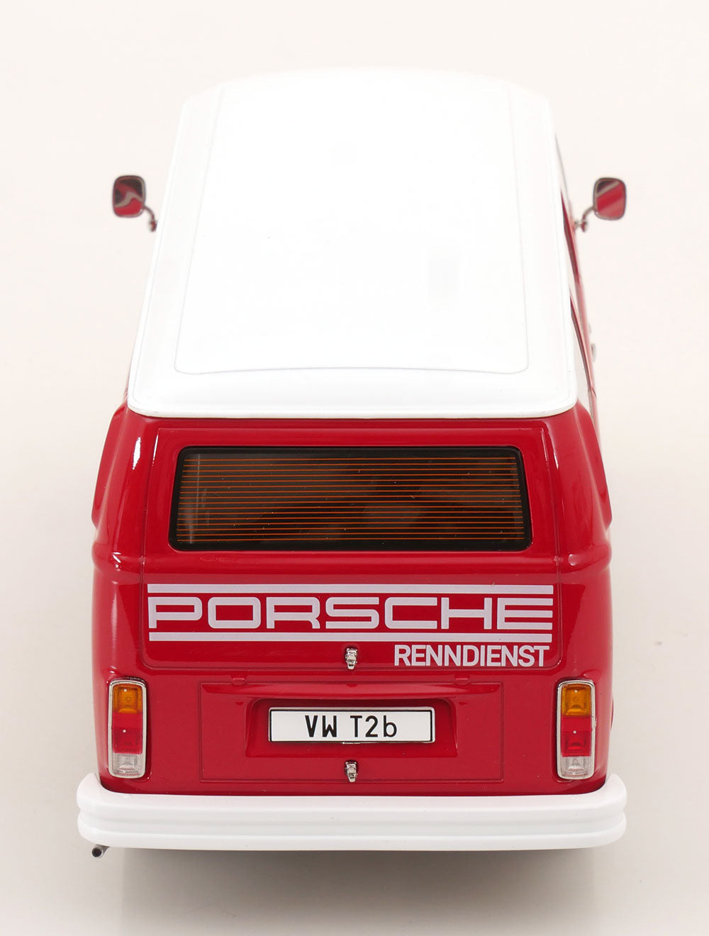 STM Diecast KK Scale 1972 Volkswagen T2b Minibus (Fuchs Wheels) Porsche Renndienst Red 1:18 - View 5