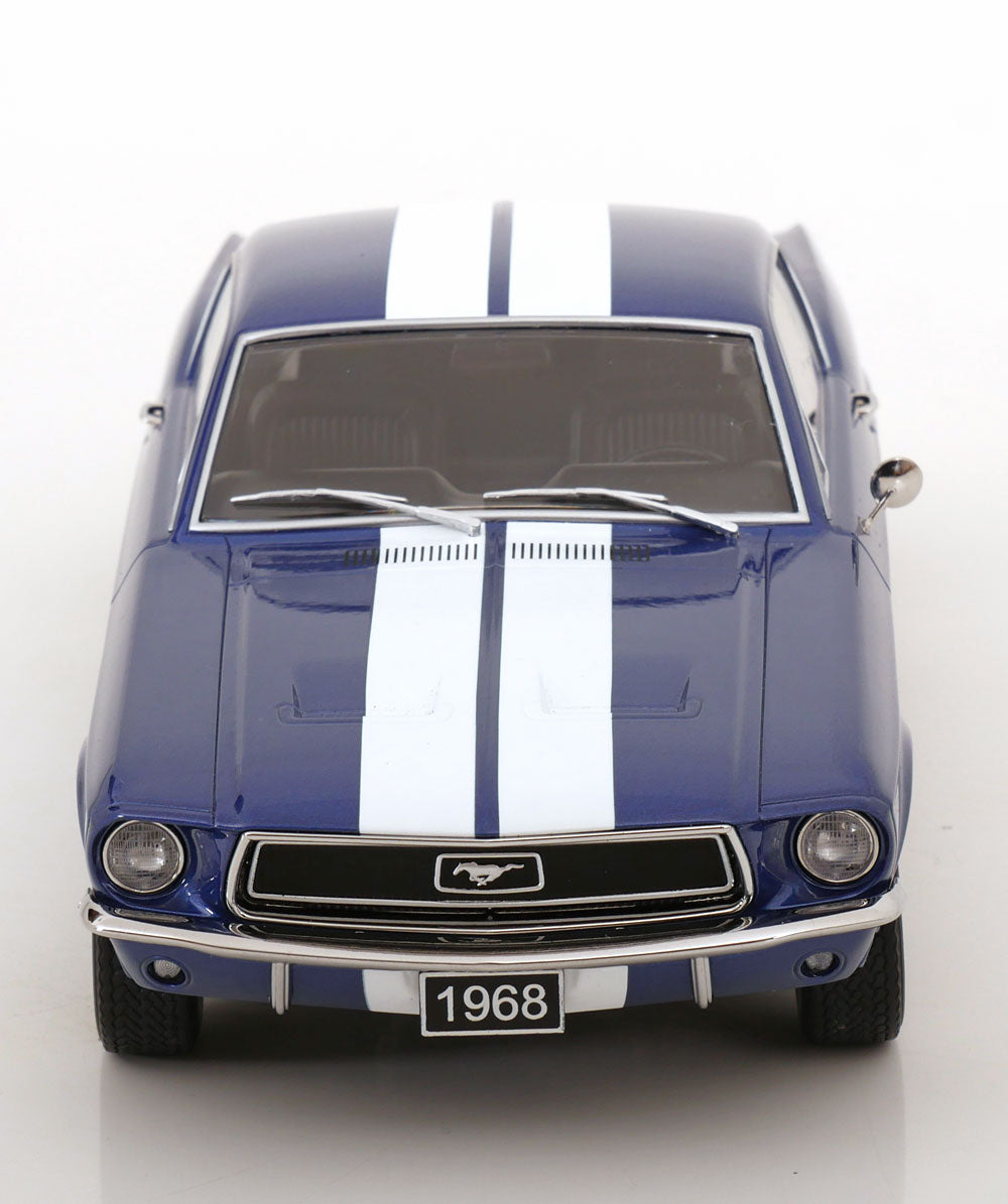 STM Diecast KK Scale 1968 Ford Mustang GT Fastback Blue w/ White Stripes 1:18 - View 4