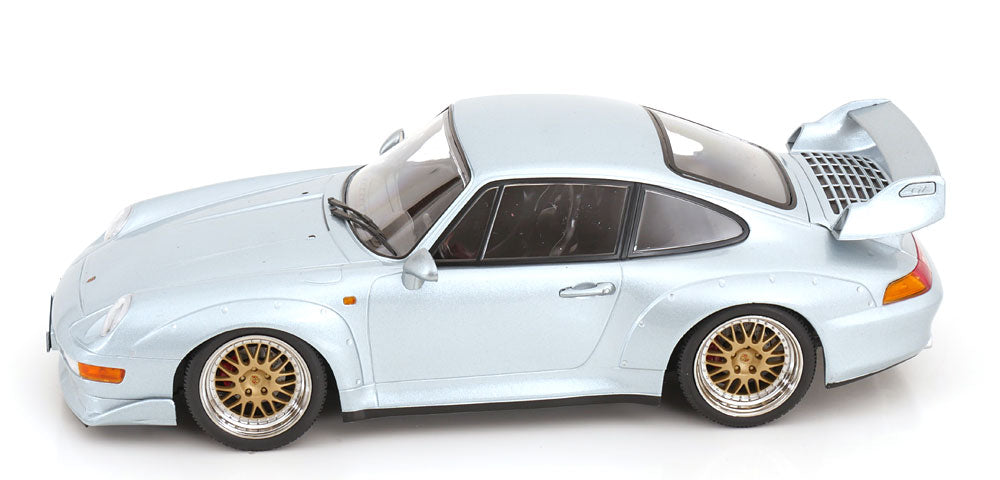 KK Scale 1996 Porsche 911 993 GT2 w/ Gold BBS Wheels Silver 1:18