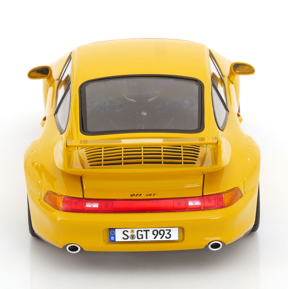 KK Scale 1996 Porsche 911 993 GT2 w/ Gold BBS Wheels Yellow 1:18