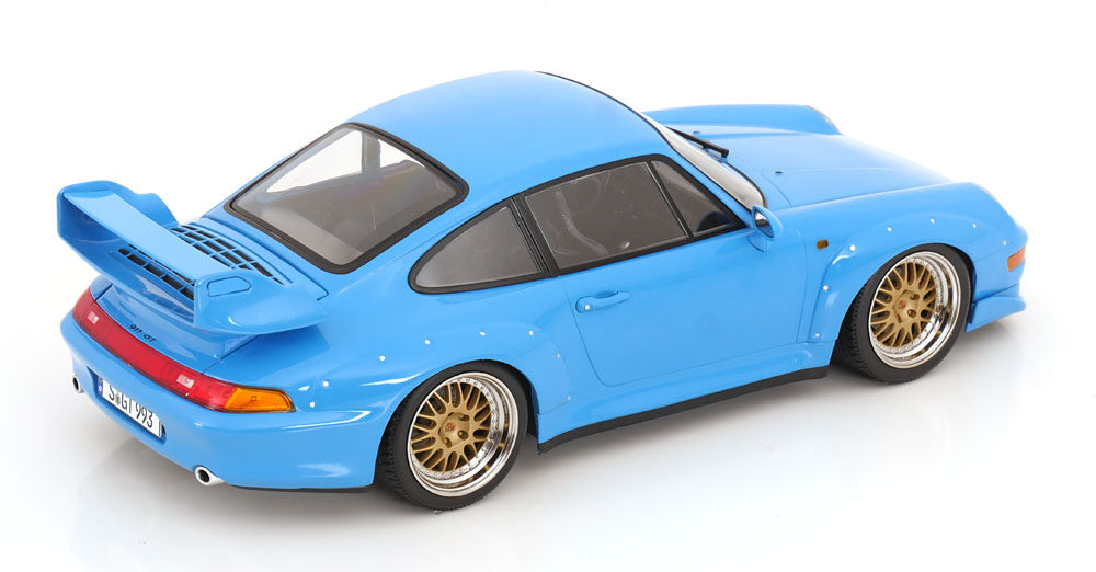 KK Scale 1996 Porsche 911 993 GT2 w/ Gold BBS Wheels Riviera Blue 1:18