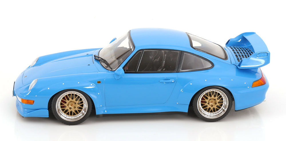 KK Scale 1996 Porsche 911 993 GT2 w/ Gold BBS Wheels Riviera Blue 1:18