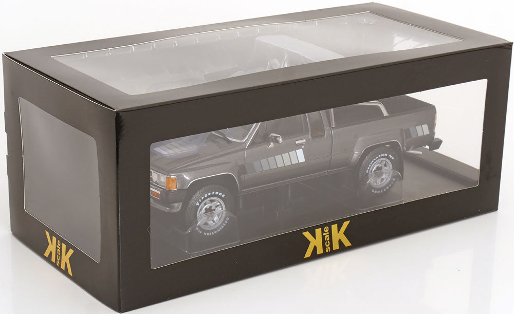 KK Scale 1985 Toyota Hilux Xtra Cab 4x4 Pickup Truck Grey Metallic 1:18
