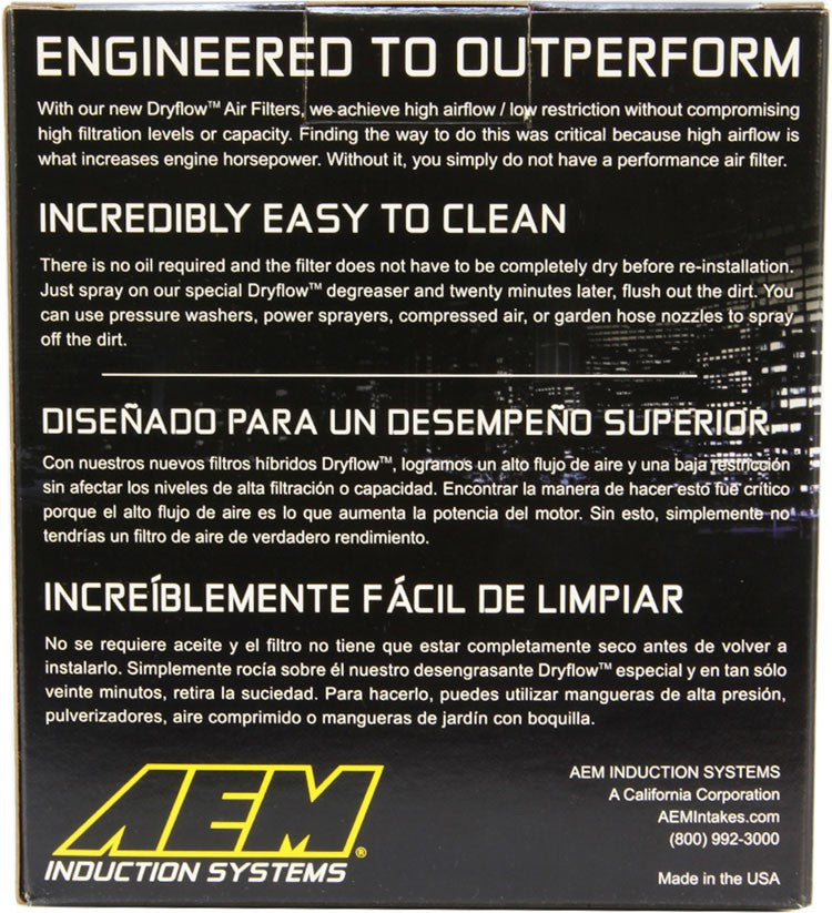 AEM Induction AEM DryFlow Air Filter 2-3/4in. Flange / 4in. OD / 5in. H / 10 Degree Flg. (Special Order) 21-202D-AK