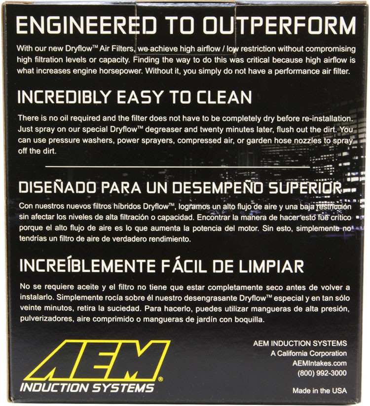 AEM Induction DryFlow Air Filter 3.25in X 5-1/4in AIP21-2110DK