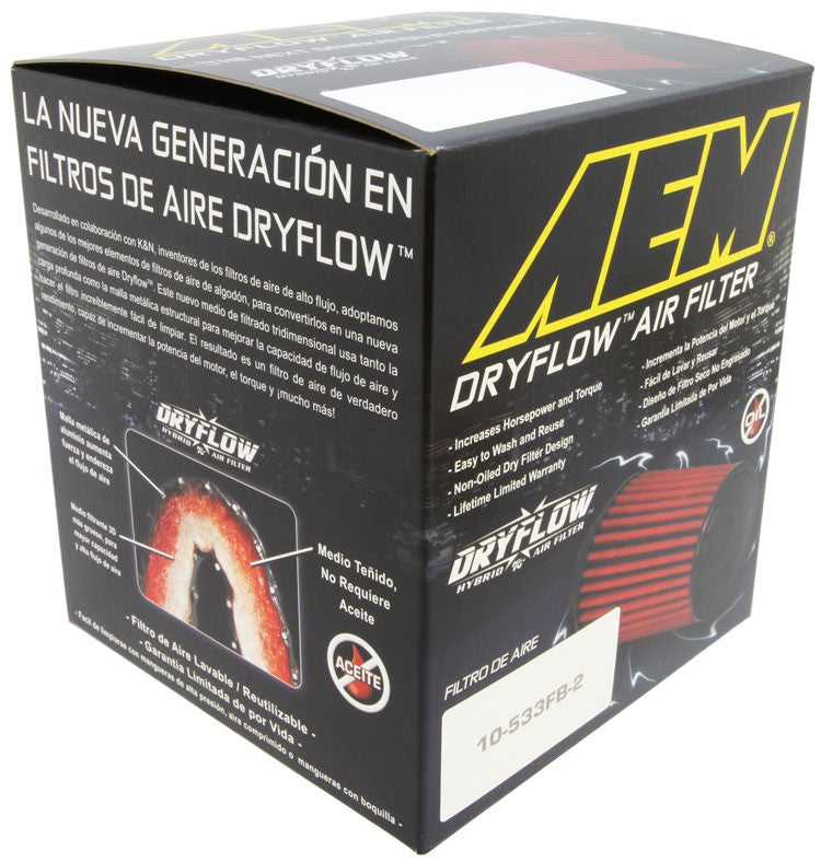 AEM Induction AEM Dryflow Air Filter - Oval 6.06in x 4.5in Base LxW / 6in x 4in Top LxW / 5.13in H 2.75in Flange 21-2127DK