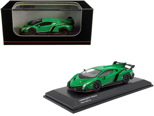 Rapid Vehicles Lamborghini Veneno Green with Red Line 1/64 Diecast Model Car by Kyosho  free...