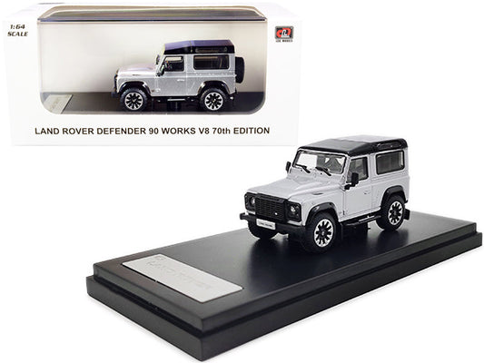 Rapid Vehicles Land Rover Defender 90 Works V8 Silver Metallic with Black Top "70th Edition" 1/64...
