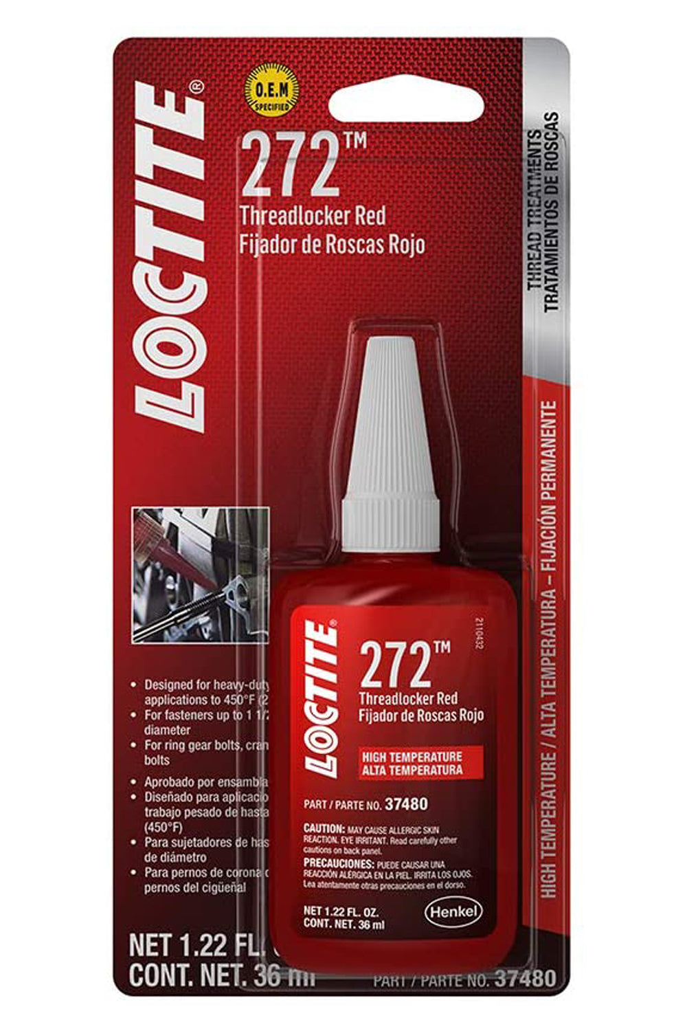 Threadlocker 272 Red Hi Temp 36ml/1.22oz - 492143