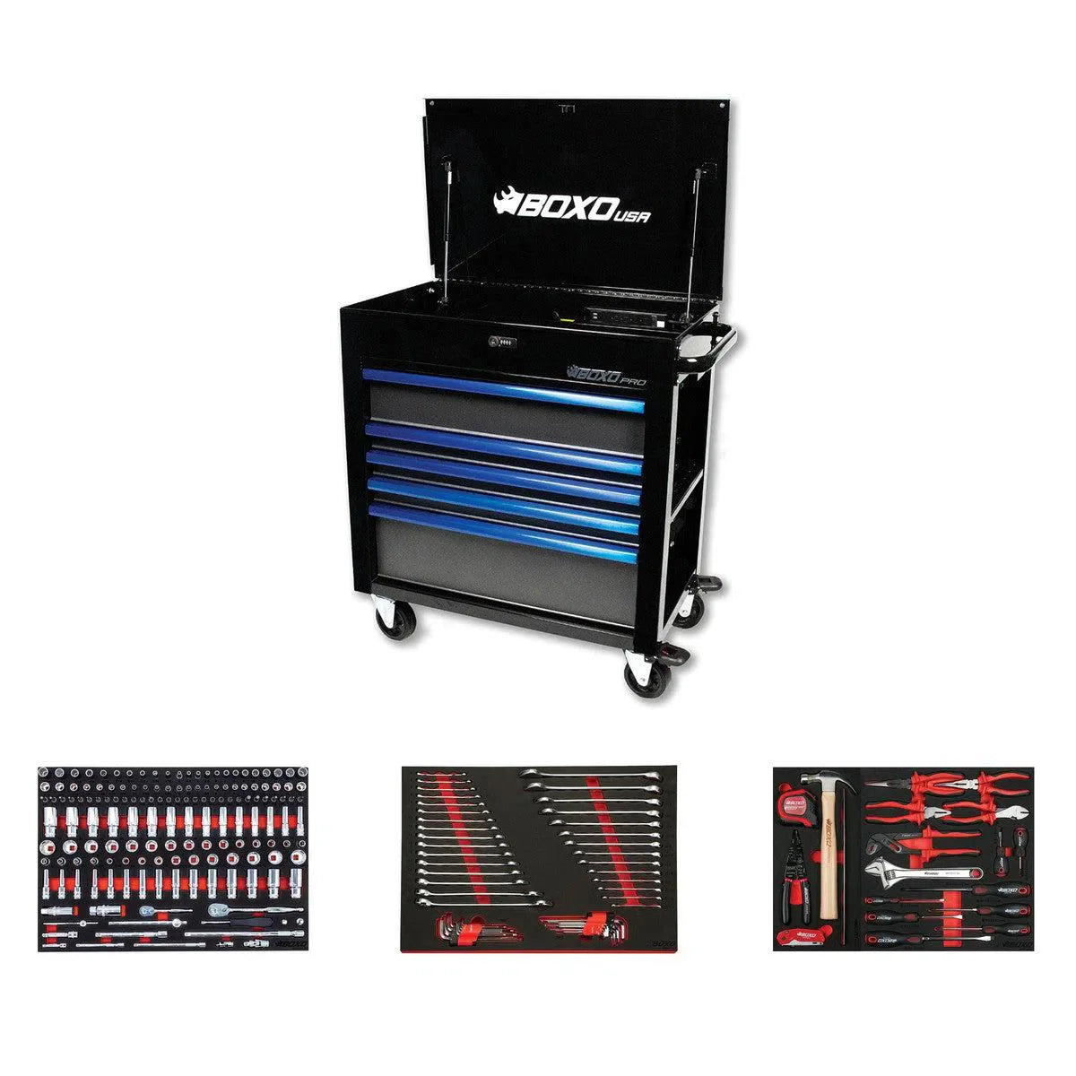 T1 Boxo Pro Series | Loaded 35″ 5-Drawer Flip-Top Service Cart Tool Box