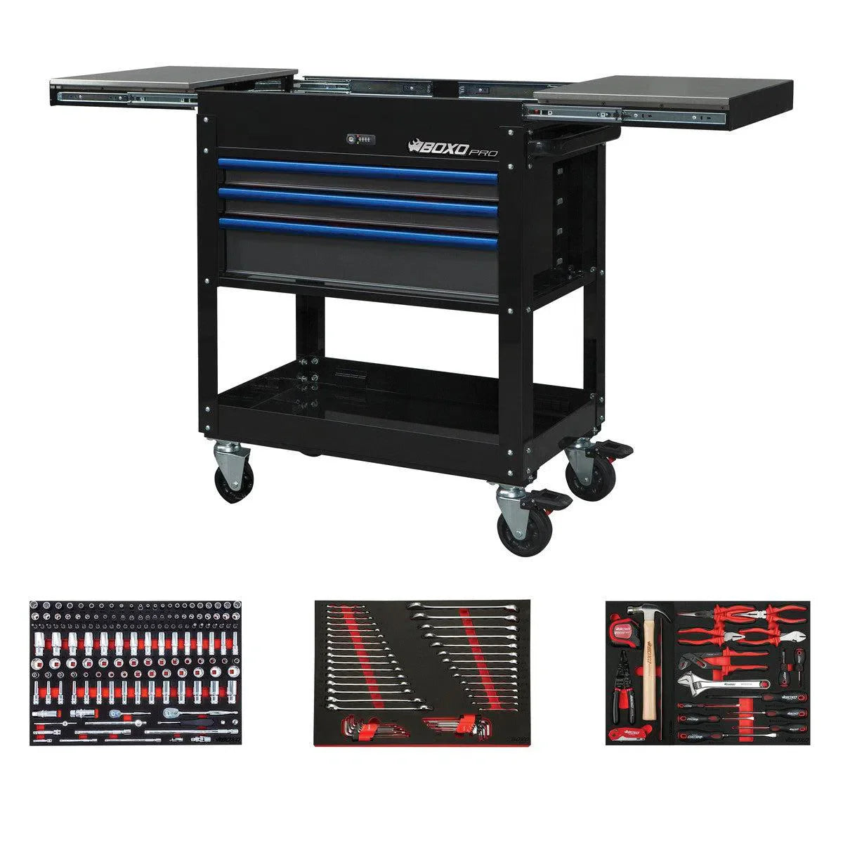 T1 Boxo Pro Series | Loaded 35″ 3-Drawer Slide-Top Service Cart Tool Box