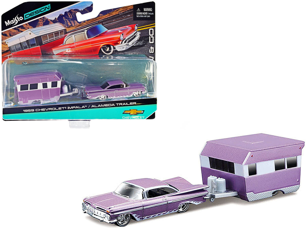 Rapid Vehicles 1959 Chevrolet Impala Purple Metallic with White Graphics and Alameda Trailer...