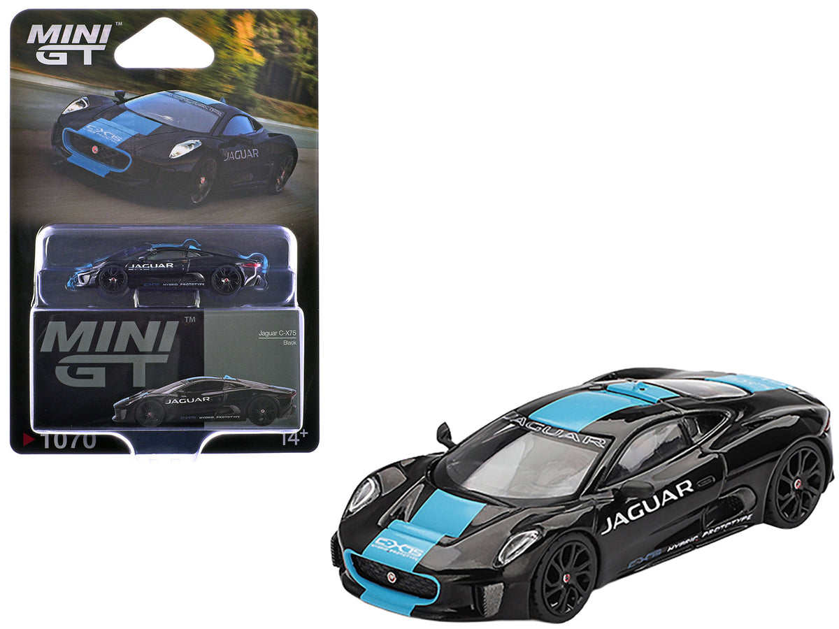 Rapid Vehicles Jaguar C-X75 Black with Light Blue Stripe Limited Edition 1/64 Diecast Model Car...