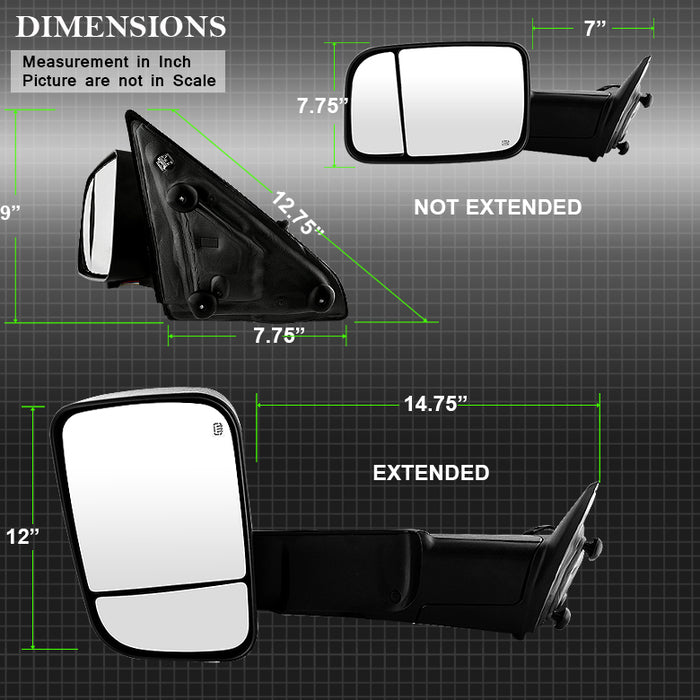 SPYDER Xtune Dodge Ram 1500 09-12 Extendable Heated Adjust Mirror Black HoUSing Left MIR-DRAM09S-PWH-L 9935596