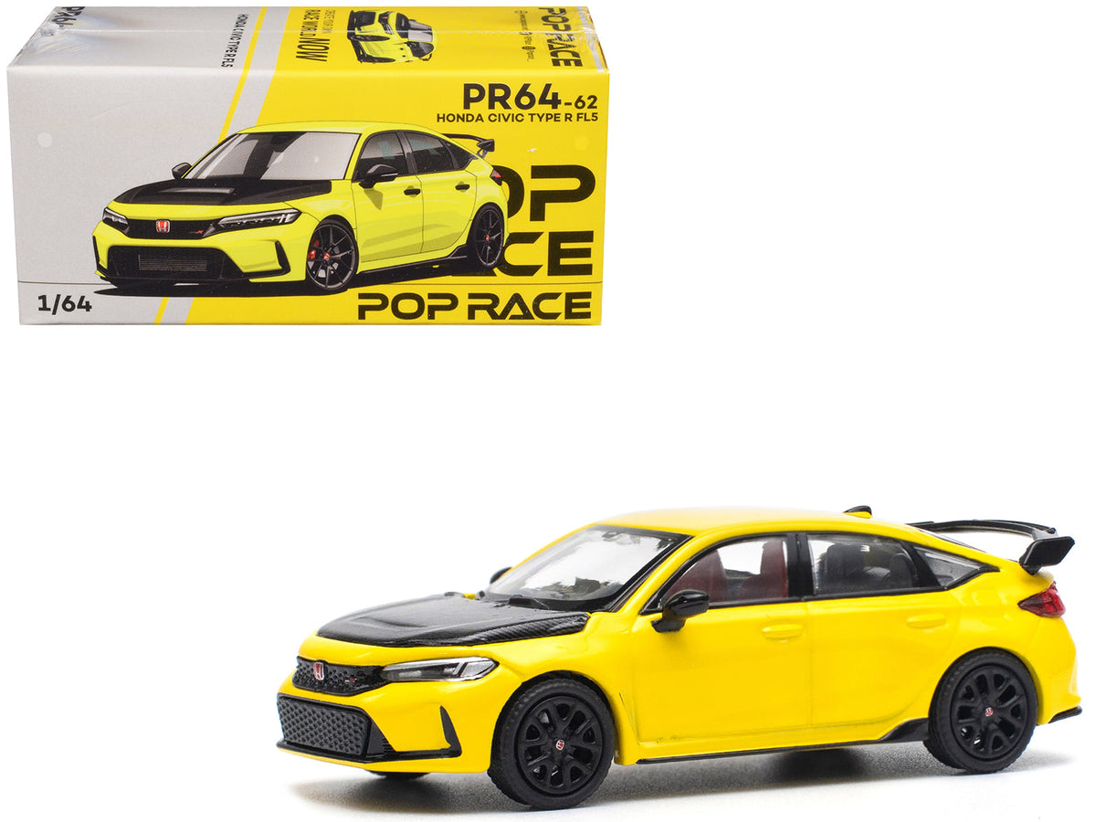 Rapid Vehicles Honda Civic Type R FL5 Yellow with Carbon Hood 1/64 Diecast Model Car by Pop Race ...