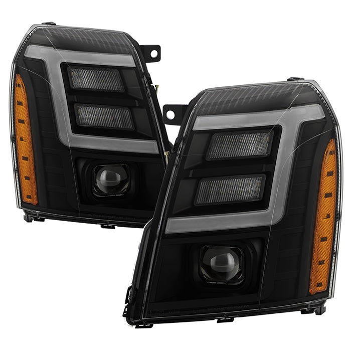 xTune 07-14 Cadillac Escalade DRL LED Light Bar Proj. Headlights - Black Smoked PRO-JH-CAES07-LB-BSM 9049071