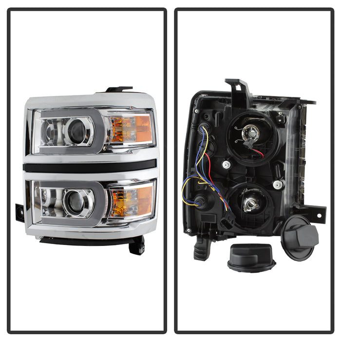 SPYDER Xtune Chevy Silverado 1500 14-15 Projector Headlights Light Bar Drl Chrome PRO-JH-CS14-LBDRL-C 9034985