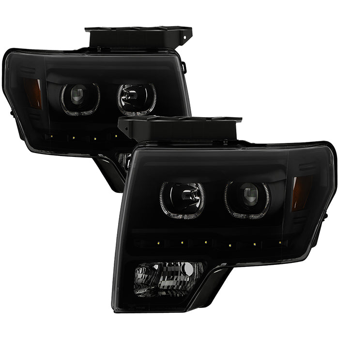 FR SPORT SPYDER Xtune Ford F150 09-14 Projector Headlights Halogen Model LED Halo Black Smoke...