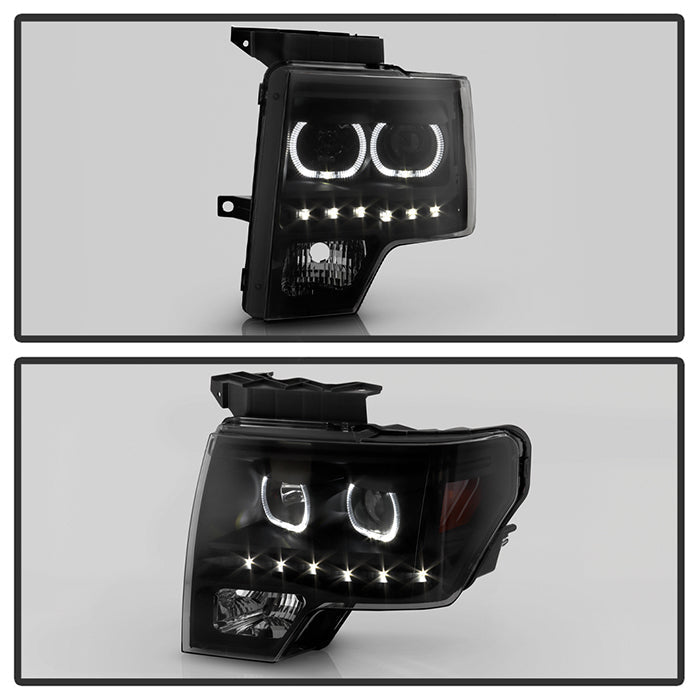 FR SPORT SPYDER Xtune Ford F150 09-14 Projector Headlights Halogen Model LED Halo Black Smoke...