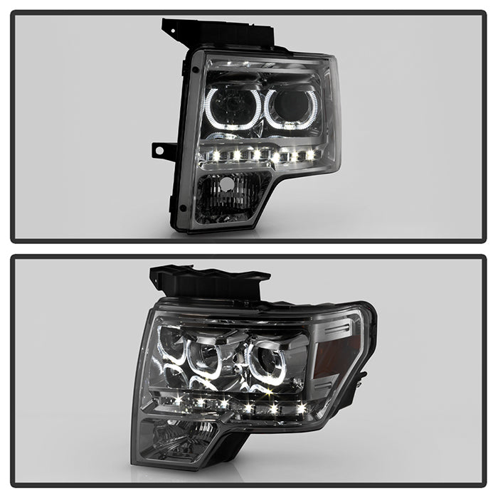 FR SPORT SPYDER Xtune Ford F150 09-14 Projector Headlights Halogen Model Only LED Halo Smoked...