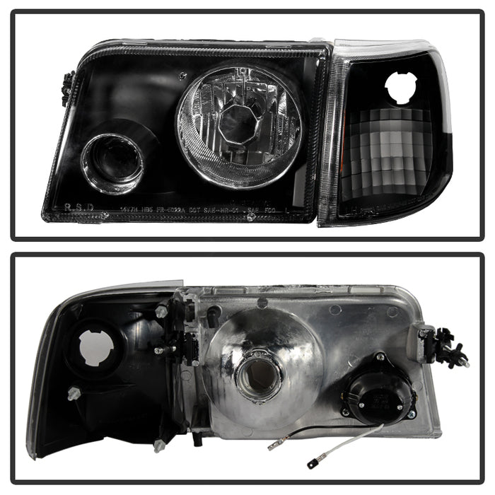 SPYDER Xtune Ford Ranger 93-97 Projector Headlights w/ Corner Lights Black PRO-JH-FR93-SET-BK 9029387