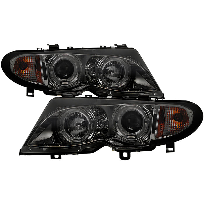FR SPORT Spyder BMW E46 3-Series 02-05 4DR Projector Headlights 1PC LED Halo Smke...