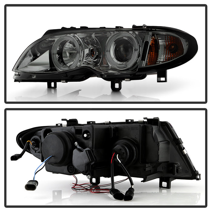 FR SPORT Spyder BMW E46 3-Series 02-05 4DR Projector Headlights 1PC LED Halo Smke...