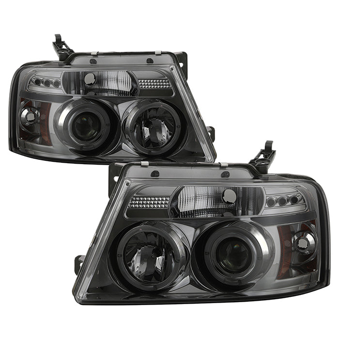 FR SPORT Spyder Ford F150 04-08 Projector Headlights Version 2 LED Halo LED Smke...