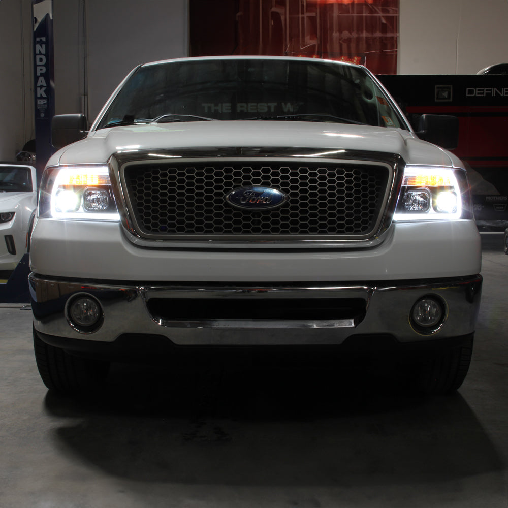Spyder 04-08 Ford F-150 Projector Headlights - Light Bar DRL - Black PRO-YD-FF15004V2-LB-BK 5084484