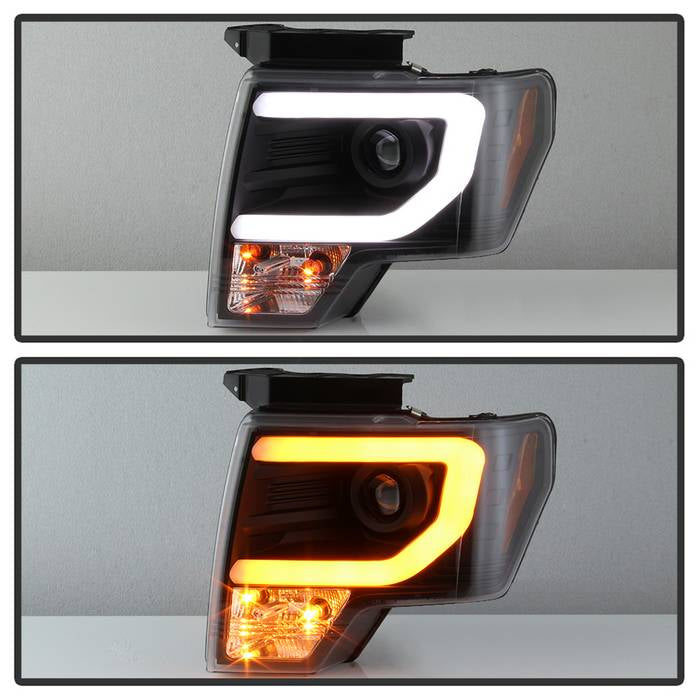 Spyder 09-14 Ford F-150 Projector Headlights - Halogen Model Light Bar - Blk PRO-YD-FF15009-SBLB-BK 5086204