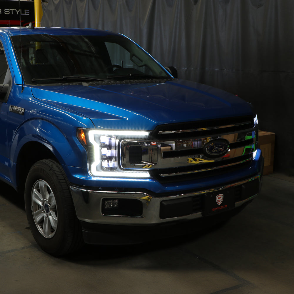 SPYDER 18-20 Ford F-150 Headlights - Halogen Model Only - DRL LED - Black PRO-YD-FF15018HALAP-SEQ-BK 5088475