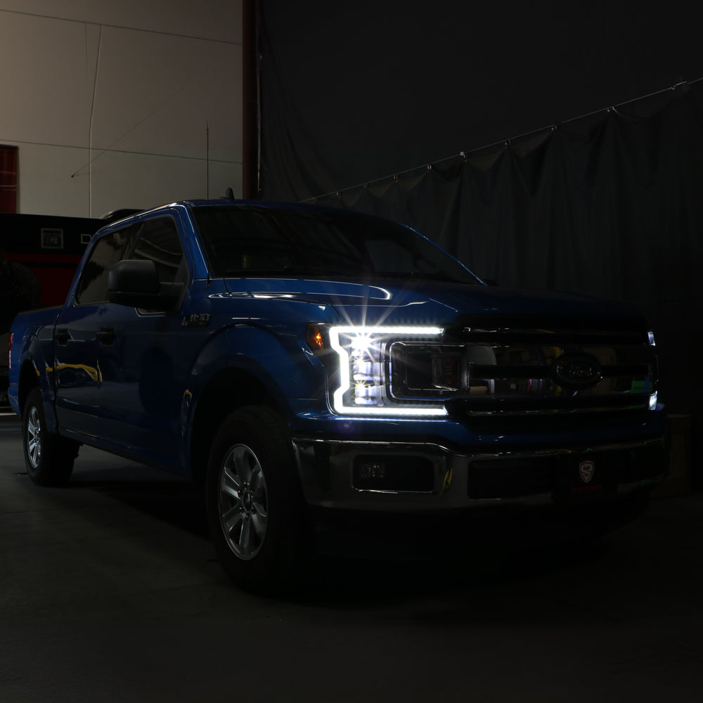 SPYDER 18-20 Ford F-150 Headlights - Halogen Model Only - DRL LED - Black PRO-YD-FF15018HALAP-SEQ-BK 5088475