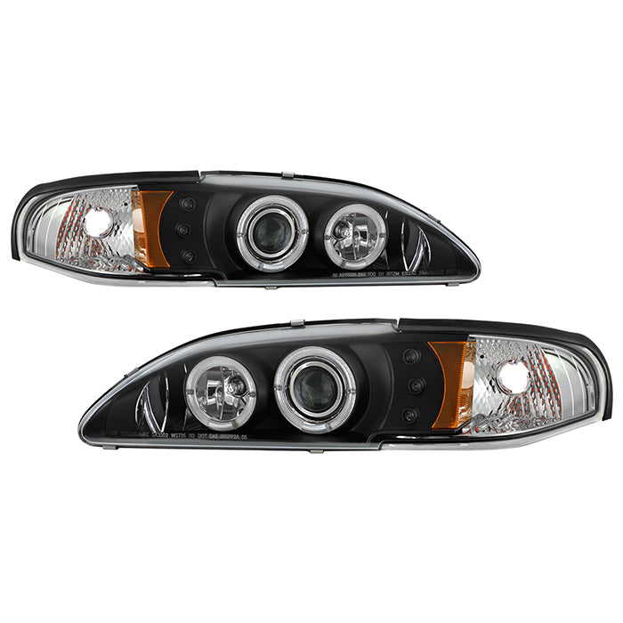 FR SPORT Spyder Ford Mustang 94-98 1PC Projector LED Halo Amber Reflctr LED Blk Low H3...
