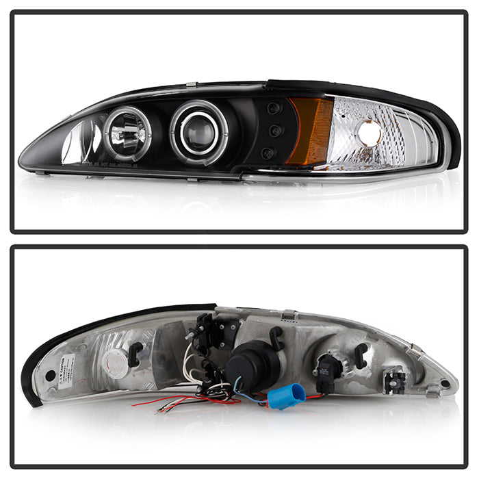 FR SPORT Spyder Ford Mustang 94-98 1PC Projector LED Halo Amber Reflctr LED Blk Low H3...