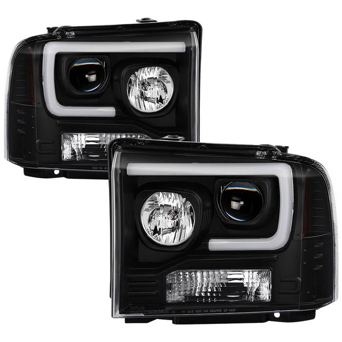 Spyder Ford F250/350/450 05-07 Projector Headlights - Light Bar DRL LED - Black PRO-YD-FS05V2-LB-BK 5084507