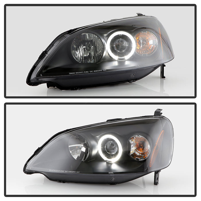 FR SPORT Spyder Honda Civic 01-03 2/4DR Projector Headlights - LED Halo Amber Reflector Blk...