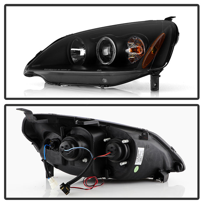 FR SPORT Spyder Honda Civic 01-03 2/4DR Projector Headlights - LED Halo Amber Reflector Blk...