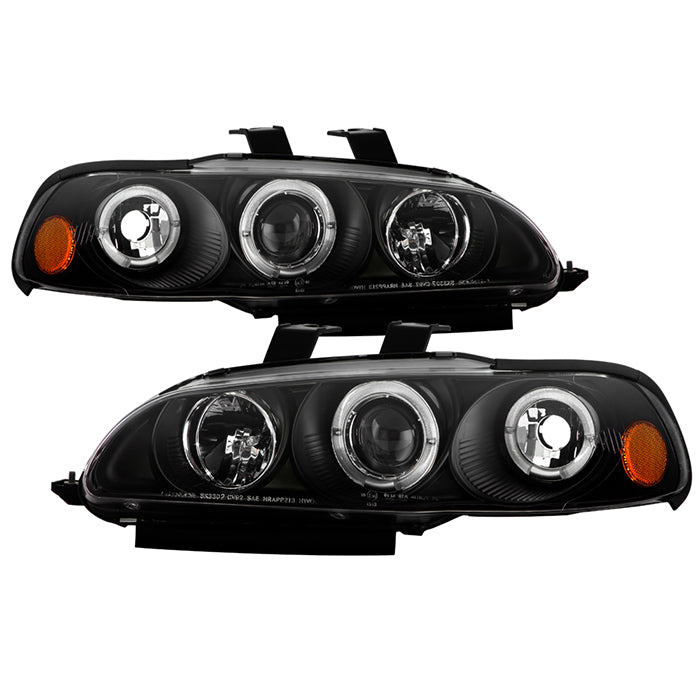 FR SPORT Spyder Honda Civic 92-95 2/3DR 1PC Projector LED Halo Amber Reflctr Blk...