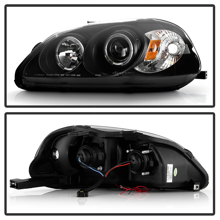 Spyder Honda Civic 96-98 Projector Headlights LED Halo Amber Reflctr Blk PRO-YD-HC96-AM-BK 5010902