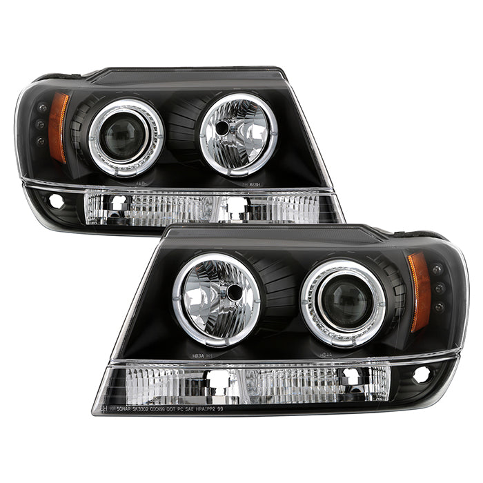 FR SPORT Spyder Jeep Grand Cherokee 99-04 Projector Headlights LED Halo LED Blk -...