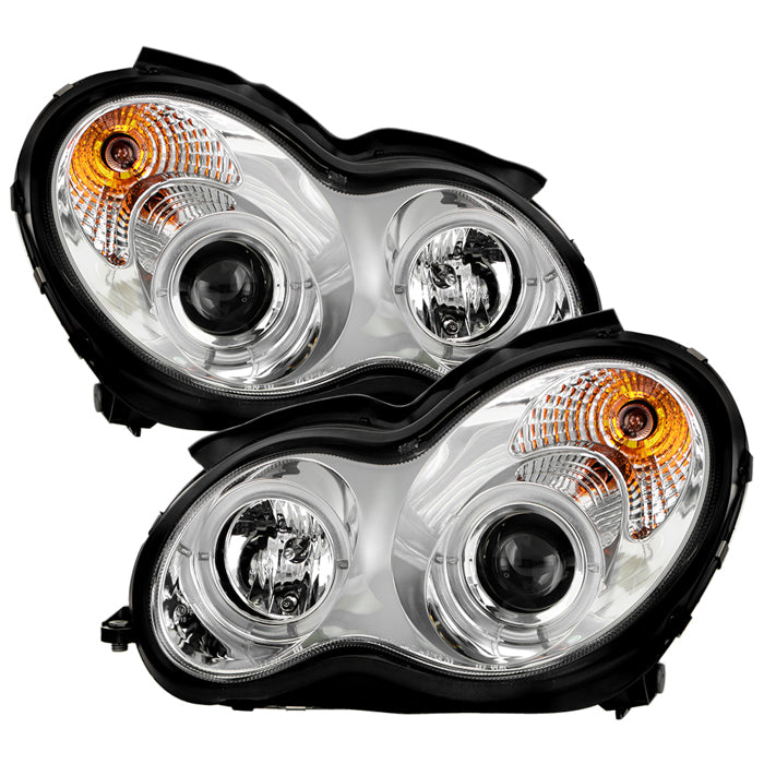 Spyder Mercedes Benz C-Class 01-05 4 DrProjector Headlights Halogen-LED Halo Chrm PRO-YD-MBW203-HL-C 5011268