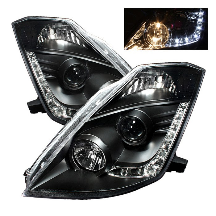 FR SPORT Spyder Nissan 350Z 03-05 Projector Headlights Halogen Model Only - DRL Black...