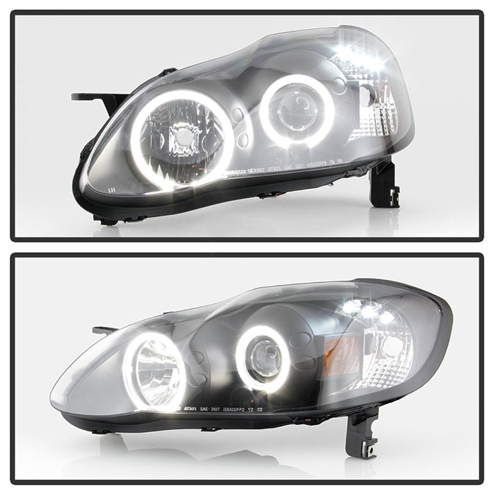 Spyder Projector Headlights | Toyota Corolla 2003-2008 | LED Halo, Black