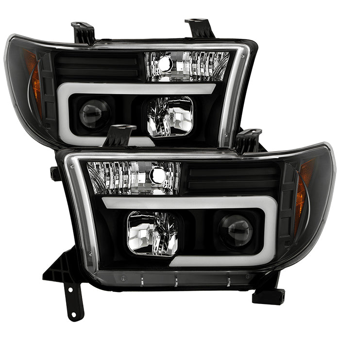 Spyder 08-13 Toyota Sequoia Projector Headlights - Light Bar DRL - Black PRO-YD-TTU07V2-LB-BK 5085344