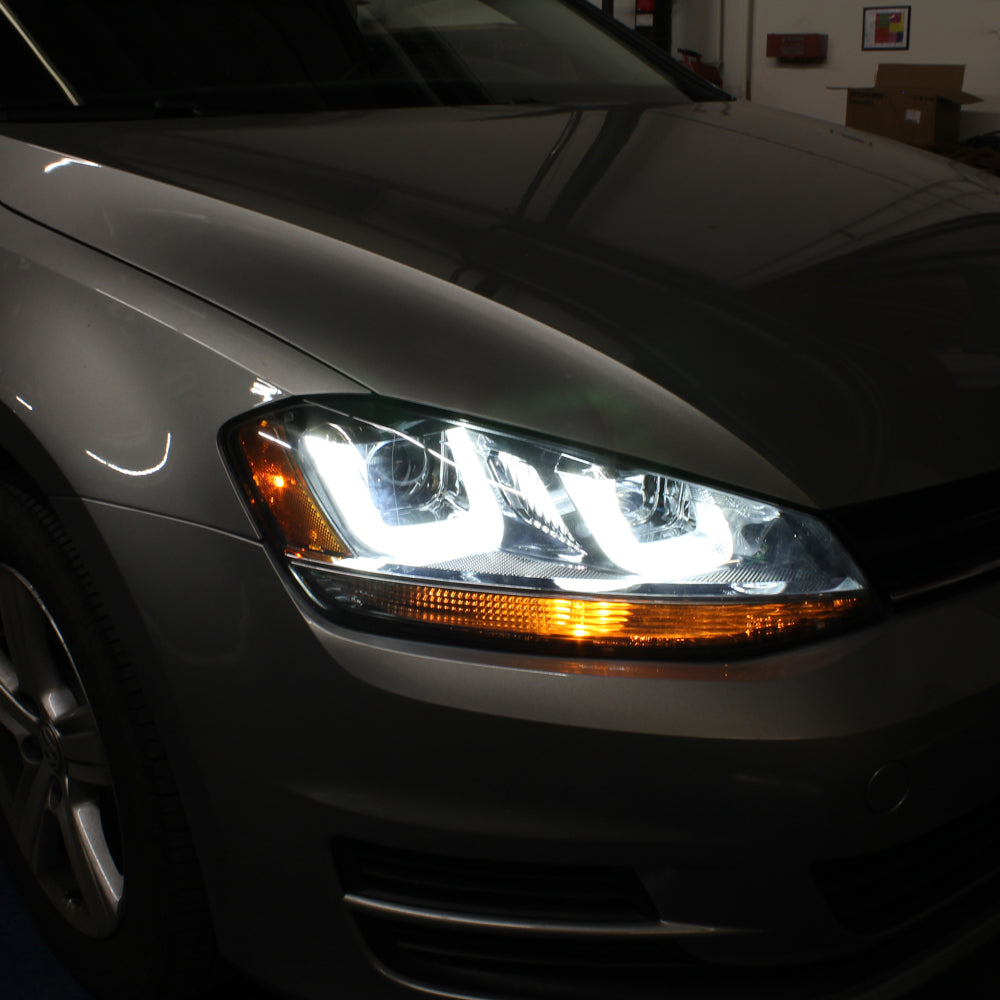 Spyder Volkswagen Golf VII 14-16 Projector Headlights DRL LED Blk Stripe Blk PRO-YD-VG15-BLK-DRL-BK 5080578
