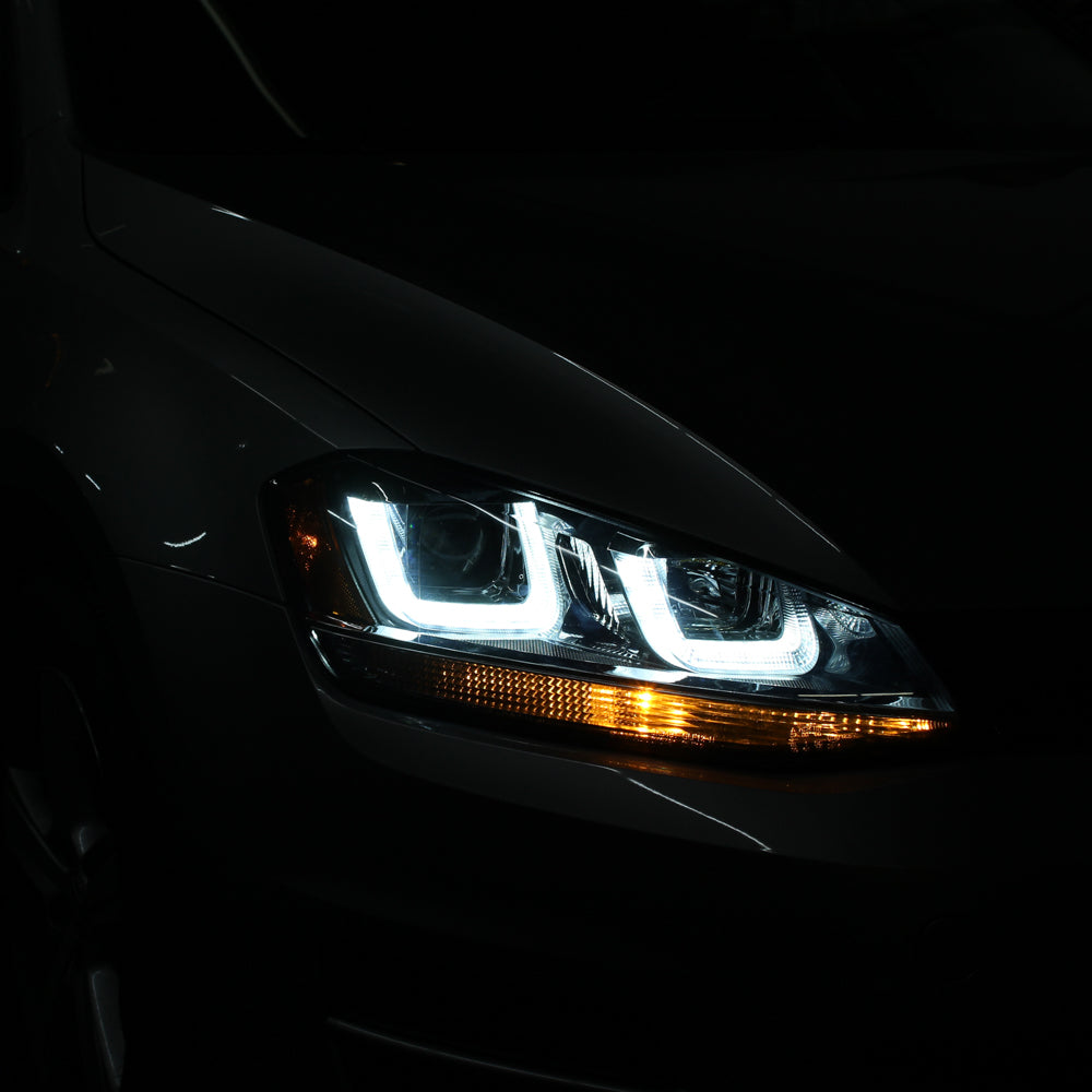 Spyder Volkswagen Golf VII 14-16 Projector Headlights DRL LED Blk Stripe Blk PRO-YD-VG15-BLK-DRL-BK 5080578