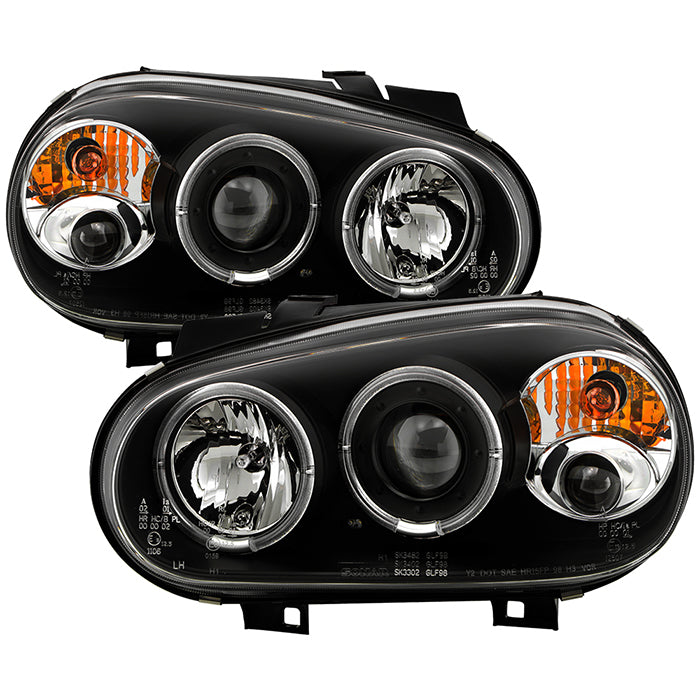 FR SPORT Spyder Volkswagen Golf IV 99-05 Projector Headlights LED Halo Black High H1 Low H1...
