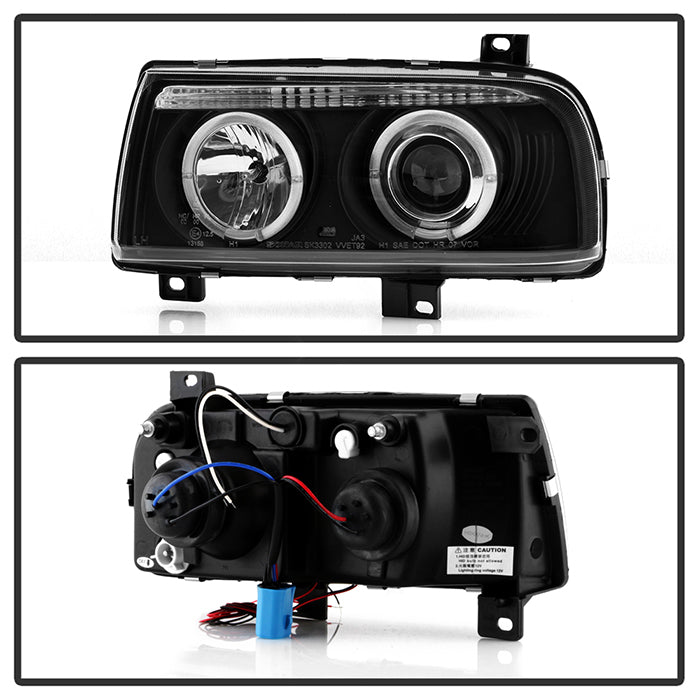 FR SPORT Spyder Volkswagen Jetta III 93-98 Projector Headlights LED Halo Blk High H1 Low H1...