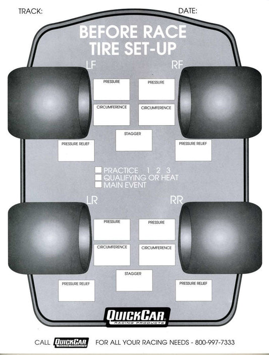 Before Race Tire Set-Up Forms (50 PK) - 51210