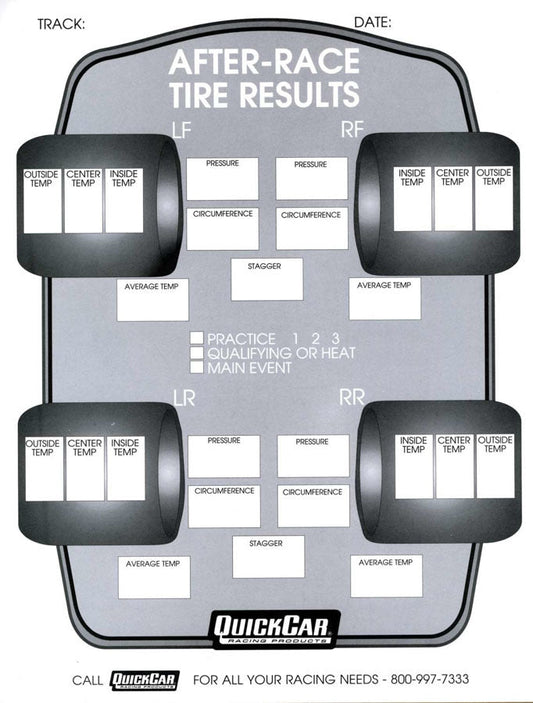 After Race Tire Set-Up Forms (50 PK) - 51215